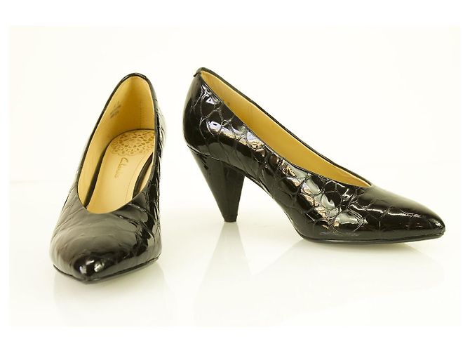 Clarks Schwarz Croco Embossed Lackleder Spitzschuh Pumps Heels Schuhe DE 7 - Ansicht 2