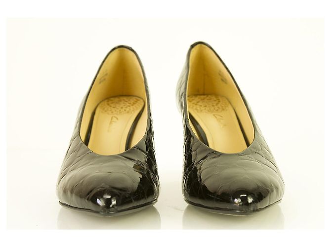 Clarks Schwarz Croco Embossed Lackleder Spitzschuh Pumps Heels Schuhe DE 7 - Ansicht 3