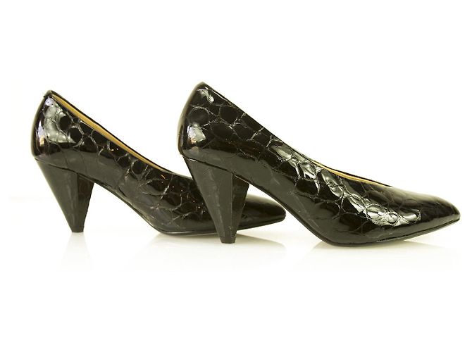 Clarks Schwarz Croco Embossed Lackleder Spitzschuh Pumps Heels Schuhe DE 7 - Ansicht 6