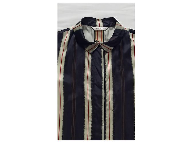 Cappotto Chloé Stora Murano blu navy con strisce beige e rosse - vista 6