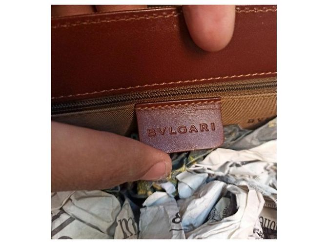 Bulgari-Leder-Canvas-Rucksacktasche Braun Beige - Ansicht 11
