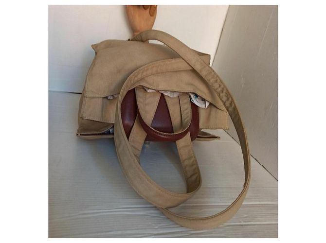 Bulgari-Leder-Canvas-Rucksacktasche Braun Beige - Ansicht 12