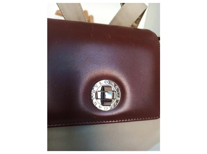 Bulgari-Leder-Canvas-Rucksacktasche Braun Beige - Ansicht 14