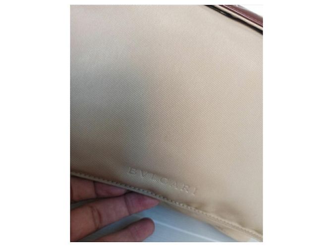 Bulgari-Leder-Canvas-Rucksacktasche Braun Beige - Ansicht 15