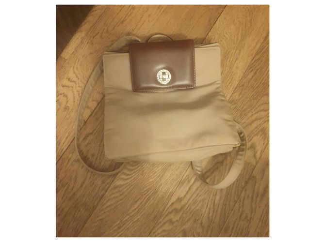 Bulgari-Leder-Canvas-Rucksacktasche Braun Beige - Ansicht 3