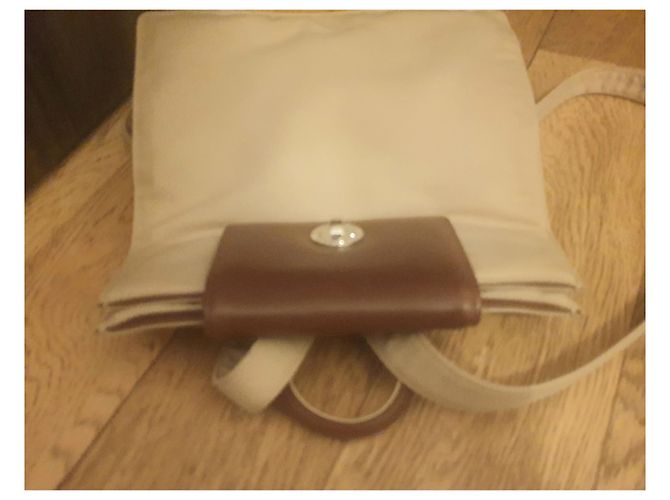 Bulgari-Leder-Canvas-Rucksacktasche Braun Beige - Ansicht 4
