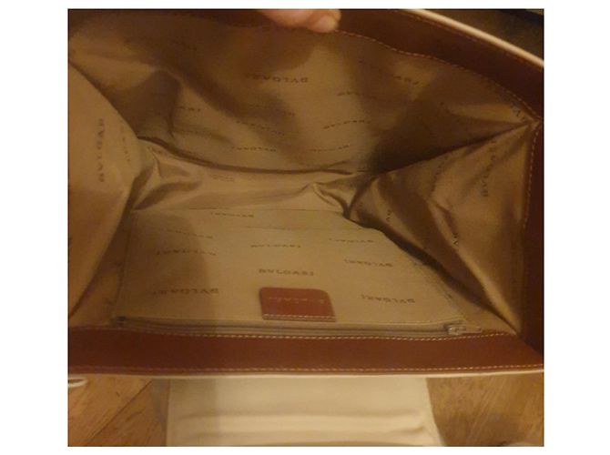 Bulgari-Leder-Canvas-Rucksacktasche Braun Beige - Ansicht 5