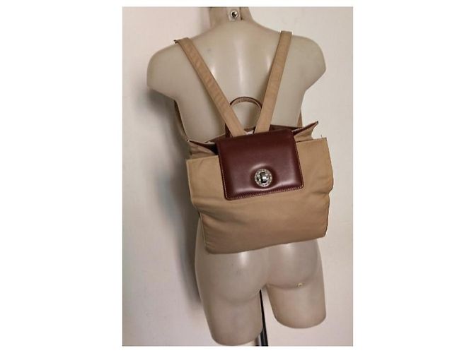 Bulgari-Leder-Canvas-Rucksacktasche Braun Beige - Ansicht 9