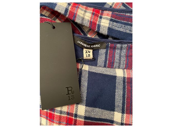 R13 Sovravestito in cotone a quadretti blu rosso ecru Crudo - vista 5