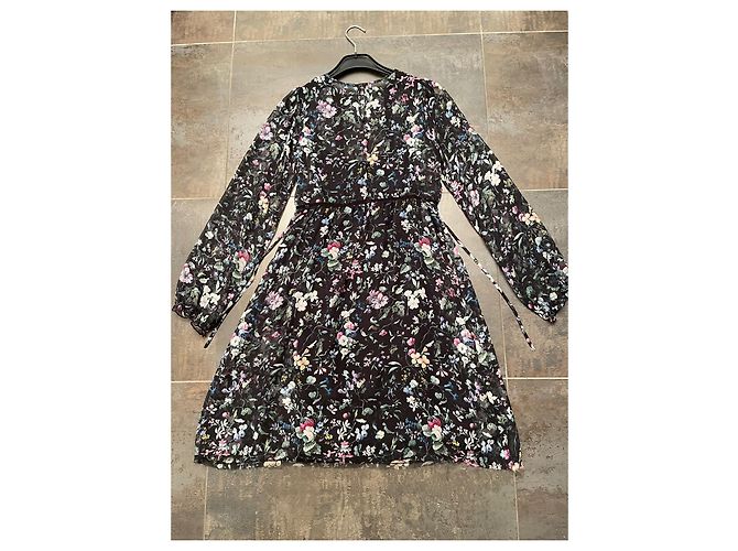 R13 Kleid aus schwarzer Seide mit Blumenmuster - Ansicht 2