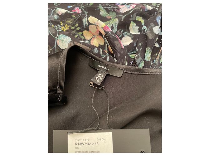 R13 Kleid aus schwarzer Seide mit Blumenmuster - Ansicht 5