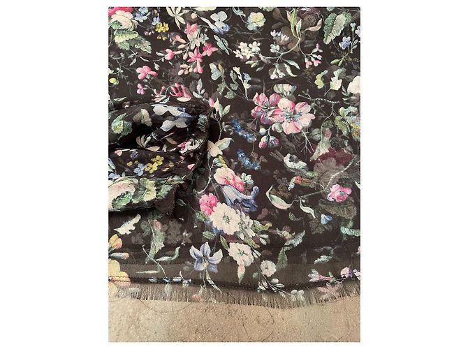 R13 Kleid aus schwarzer Seide mit Blumenmuster - Ansicht 7
