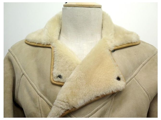 Hermès HERMES JACKET SIZE JACKET 50 M IN LAMB LEATHER RETURNS SHEARLING COAT Beige - view 2