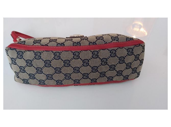 Bolso de mano Gucci de cuero rojo y tela con cierre dorado Roja Azul marino - vista 3