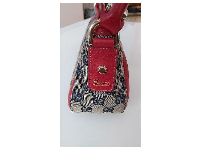 Bolso de mano Gucci de cuero rojo y tela con cierre dorado Roja Azul marino - vista 4