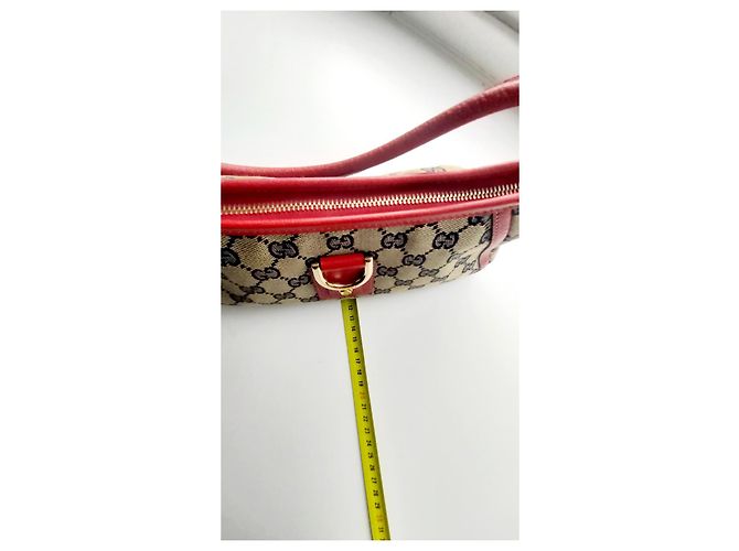 Bolso de mano Gucci de cuero rojo y tela con cierre dorado Roja Azul marino - vista 6