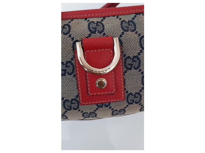 Bolso de mano Gucci de cuero rojo y tela con cierre dorado Roja Azul marino - vista 7