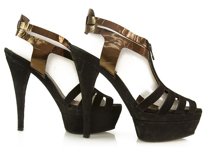 Marni Sandali a gabbia in pelle scamosciata nera e pelle metallizzata - Sz38 Nero - vista 5