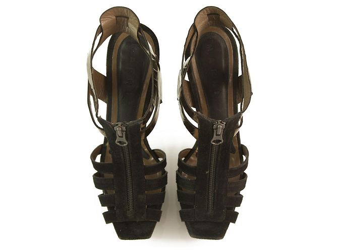 Marni Sandali a gabbia in pelle scamosciata nera e pelle metallizzata - Sz38 Nero - vista 6