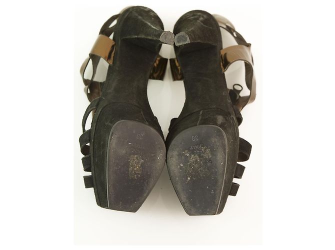 Marni Sandali a gabbia in pelle scamosciata nera e pelle metallizzata - Sz38 Nero - vista 8