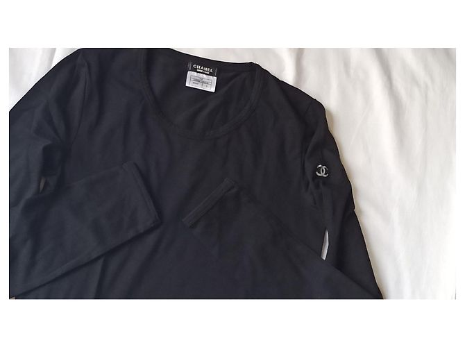 Cambon T-shirt Chanel Uniform a maniche lunghe nero logo CC - vista 3