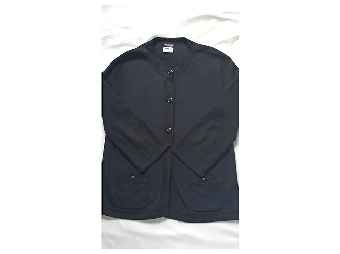 Cambon Chanel Uniform Strickjacke marineblau mit Camelia Knöpfen Haselnuss - Ansicht 10