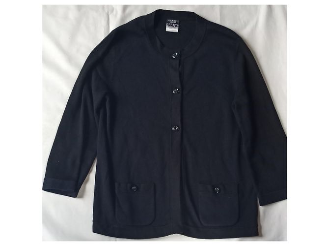 Cambon Chanel Uniform Strickjacke marineblau mit Camelia Knöpfen Haselnuss - Ansicht 2