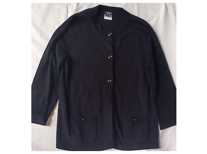 Cambon Chanel Uniform Strickjacke marineblau mit Camelia Knöpfen Haselnuss - Ansicht 3