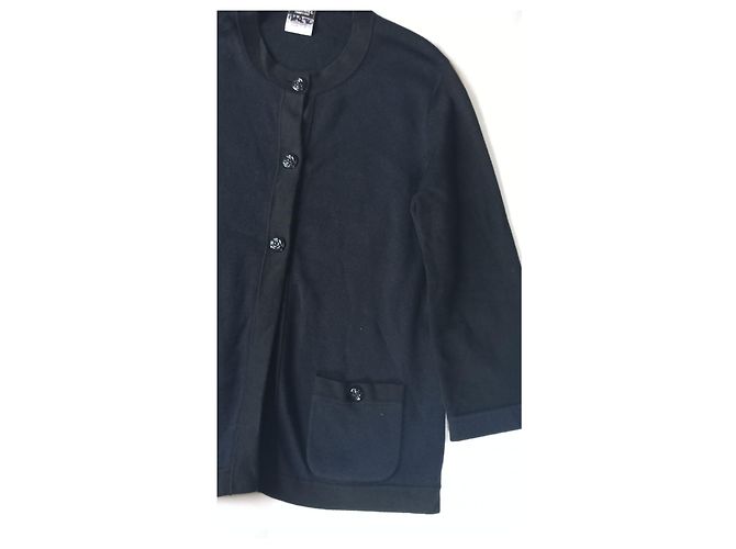 Cambon Chanel Uniform Strickjacke marineblau mit Camelia Knöpfen Haselnuss - Ansicht 7