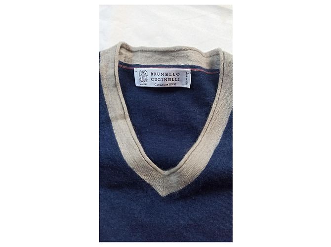 Brunello Cucinelli blauer Pullover aus Kaschmir und Seide mit V-Ausschnitt - Ansicht 5