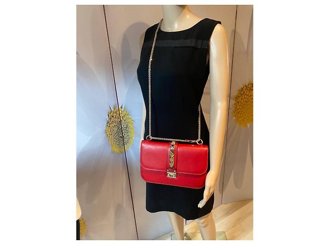Borsa a mano Valentino in pelle rossa con catena dorata Rosso - vista 10