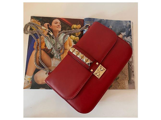 Borsa a mano Valentino in pelle rossa con catena dorata Rosso - vista 11