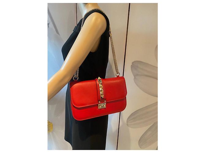 Borsa a mano Valentino in pelle rossa con catena dorata Rosso - vista 9