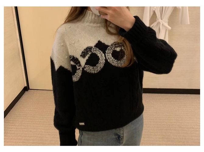 Chanel Pullover aus Kaschmir und Wolle Schwarz Beige Grau Gr. 42 - Ansicht 2