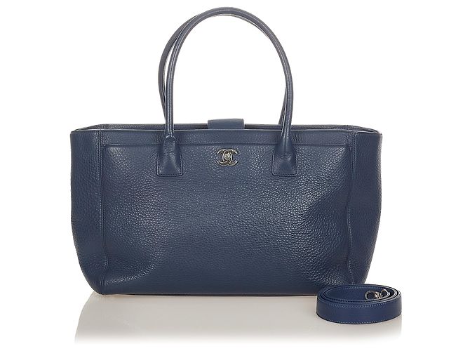 Borsa tote Chanel in pelle blu Executive Cerf Caviar - vista 11