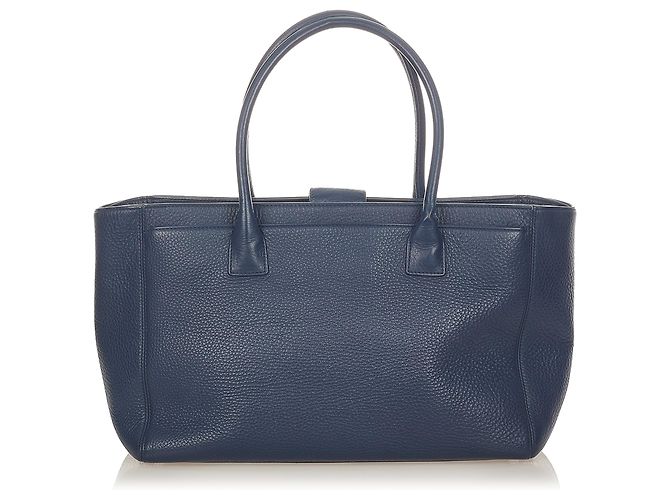 Borsa tote Chanel in pelle blu Executive Cerf Caviar - vista 3