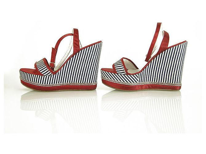 Autre Marque Scarpe Solo Per Te Blue White Stripes Red Crystals Wedge Platform Sandals ( 39 ?) Multicolore - vista 4