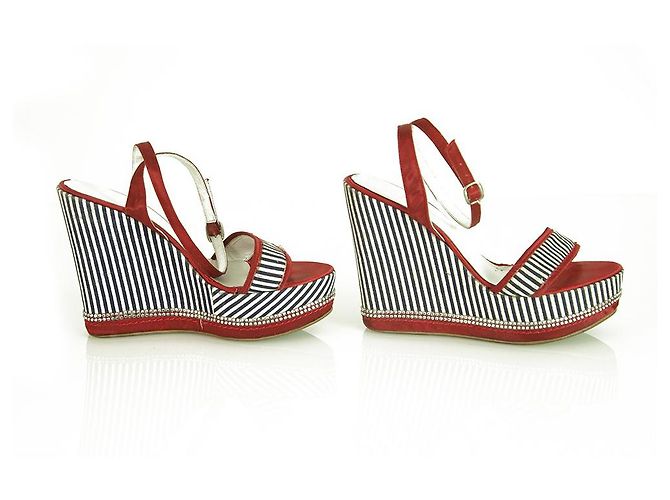 Autre Marque Scarpe Solo Per Te Blue White Stripes Red Crystals Wedge Platform Sandals ( 39 ?) Multicolore - vista 5