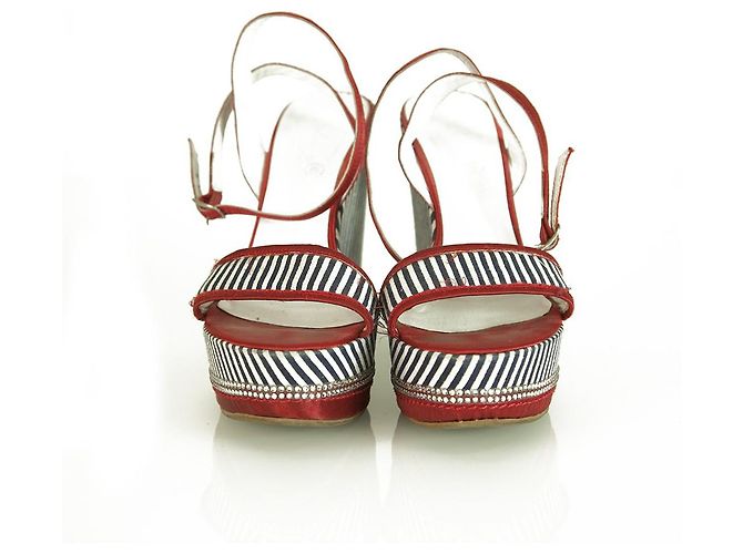Autre Marque Scarpe Solo Per Te Blue White Stripes Red Crystals Wedge Platform Sandals ( 39 ?) Multicolore - vista 6