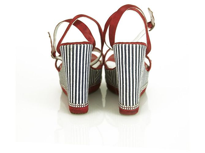 Autre Marque Scarpe Solo Per Te Blue White Stripes Red Crystals Wedge Platform Sandals ( 39 ?) Multicolore - vista 7