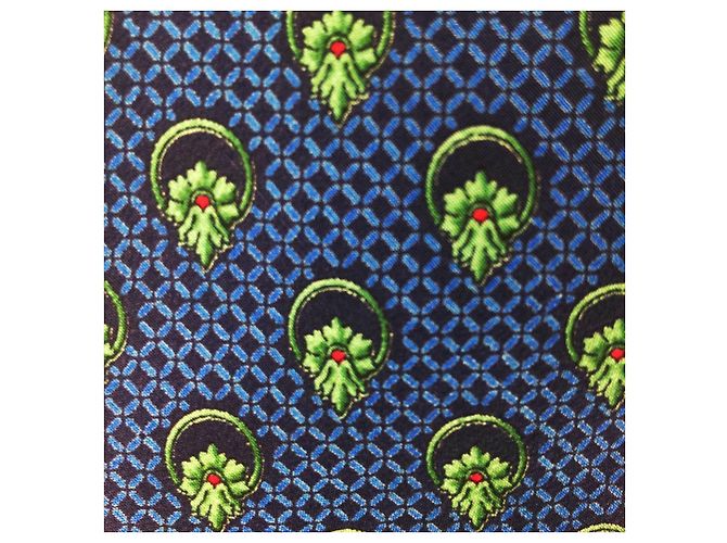 Céline Celine 100% Cravatta da uomo in seta con motivo floreale blu e verde - vista 2