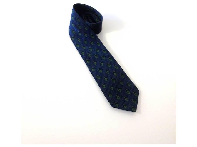 Céline Celine 100% Cravatta da uomo in seta con motivo floreale blu e verde - vista 3