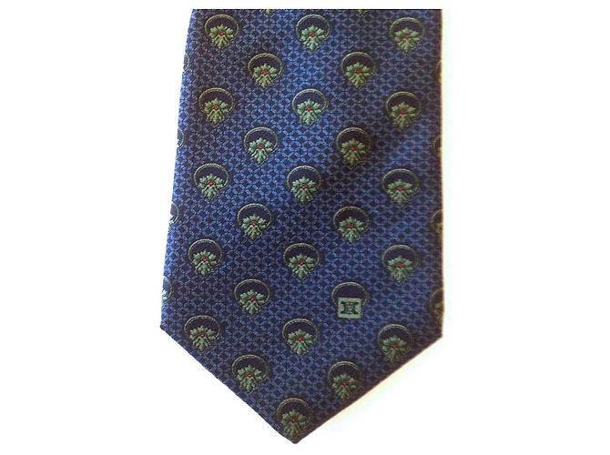Céline Celine 100% Cravatta da uomo in seta con motivo floreale blu e verde - vista 4
