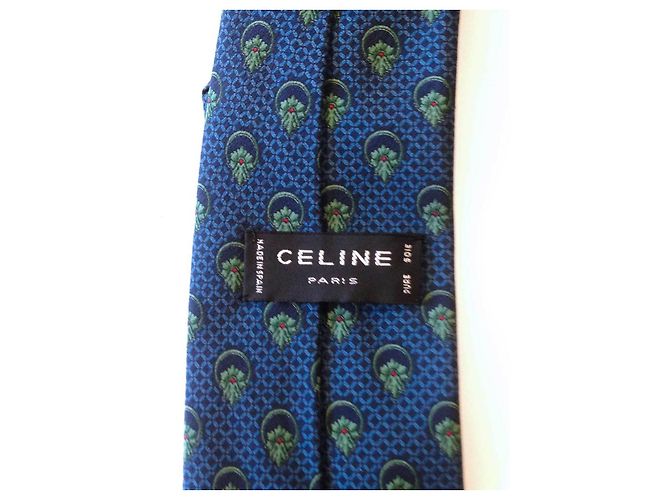 Céline Celine 100% Cravatta da uomo in seta con motivo floreale blu e verde - vista 5
