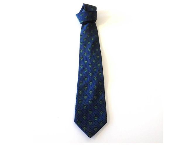 Céline Celine 100% Cravatta da uomo in seta con motivo floreale blu e verde - vista 7