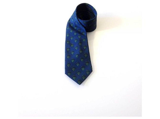 Céline Celine 100% Cravatta da uomo in seta con motivo floreale blu e verde - vista 8