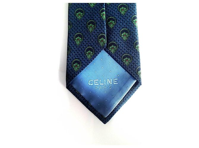 Céline Celine 100% Cravatta da uomo in seta con motivo floreale blu e verde - vista 9