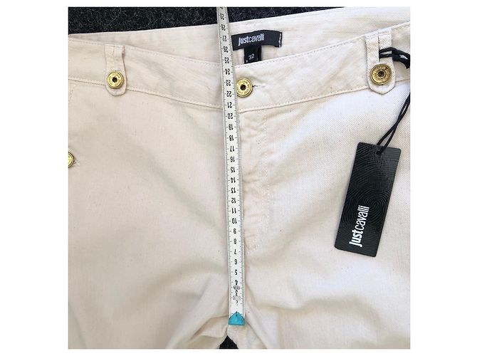 Vaqueros Just Cavalli Eggshell de algodón con detalles en cuero negro Blanco roto - vista 10