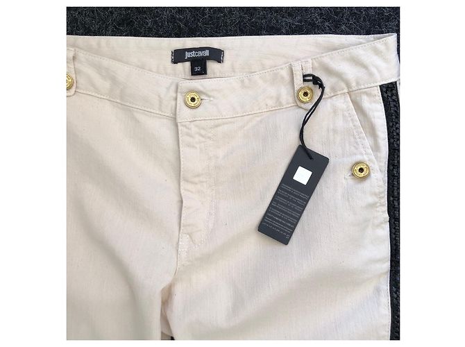 Vaqueros Just Cavalli Eggshell de algodón con detalles en cuero negro Blanco roto - vista 2