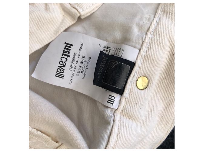 Vaqueros Just Cavalli Eggshell de algodón con detalles en cuero negro Blanco roto - vista 4